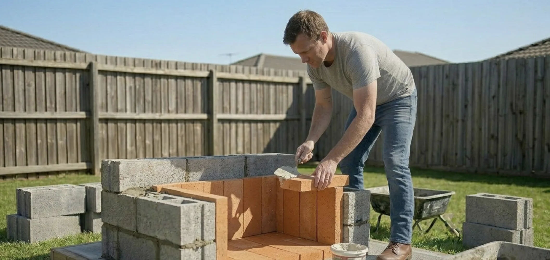 Montage des parois latérales du foyer en briques réfractaires sur la tranche