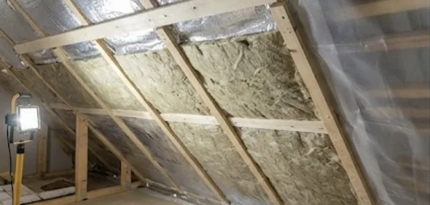Détail technique montrant l'isolation sous toiture dans les combles