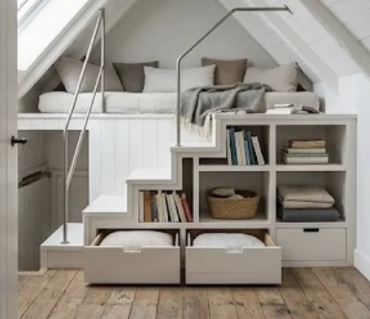 Rangements en escalier optimisant l'espace sous pente