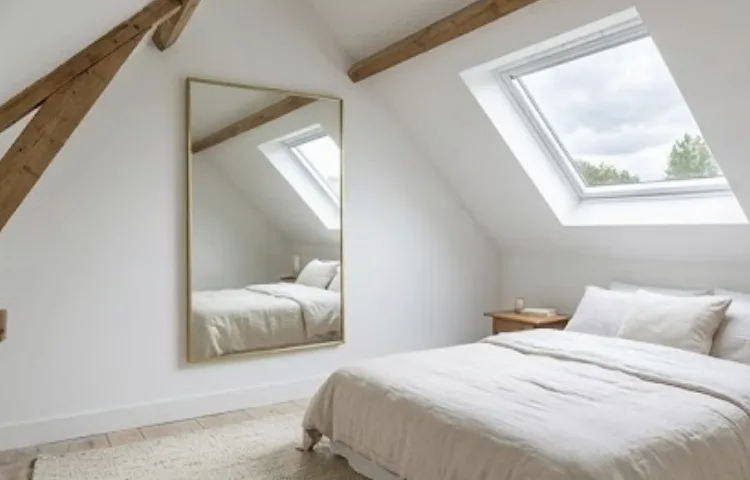 Miroir et couleurs claires pour agrandir une chambre mansardée