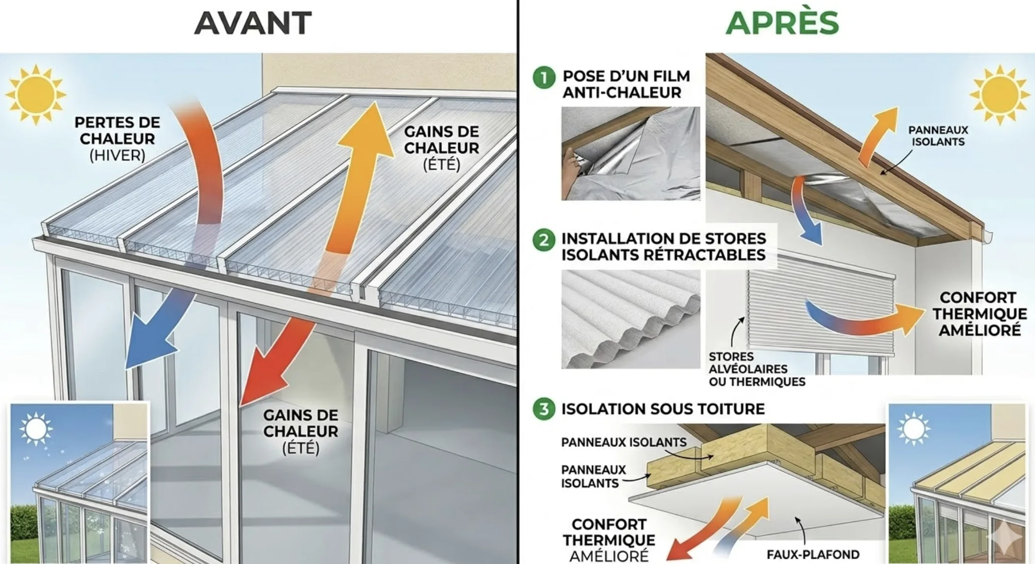 Schéma technique d'un doublage intérieur de toiture en polycarbonate avec vide ventilé et isolant