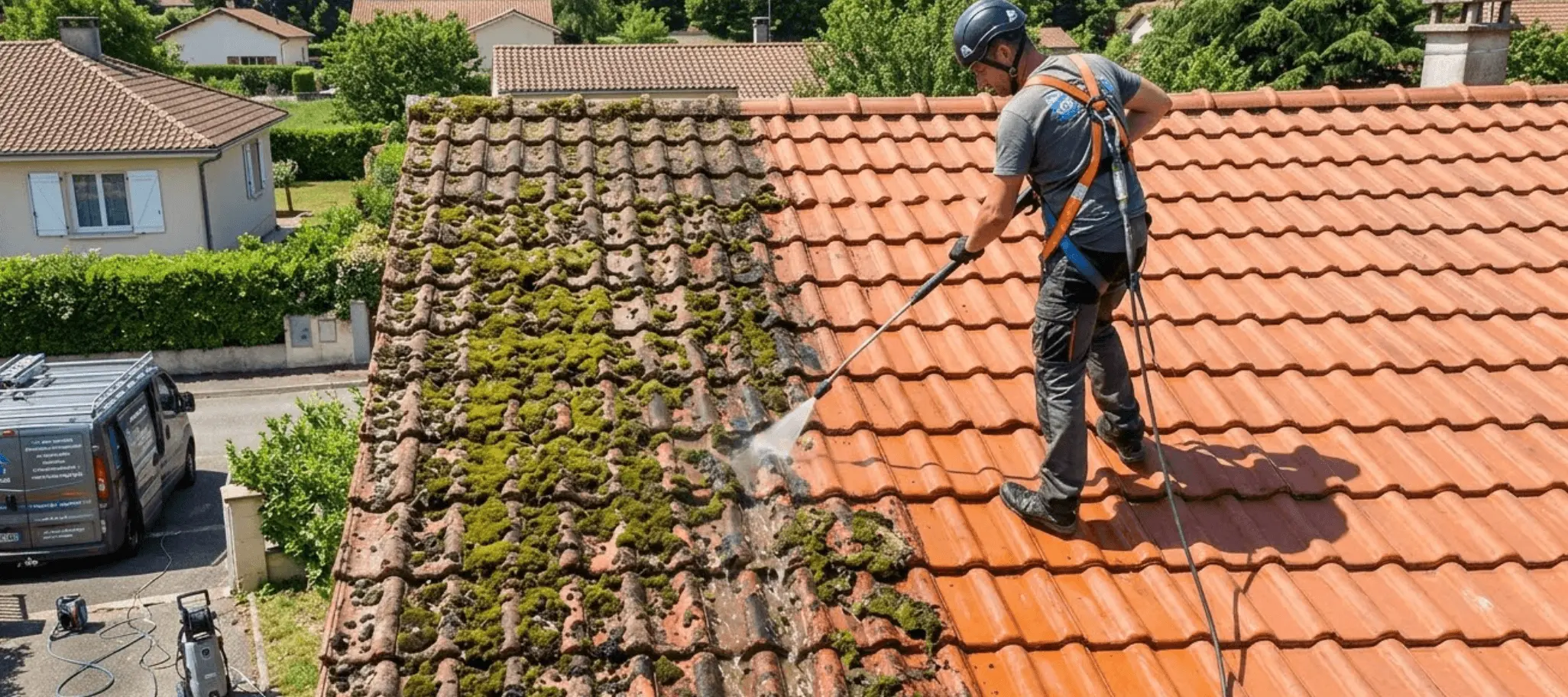 Démoussage tuiles terre cuite : Guide complet 2026