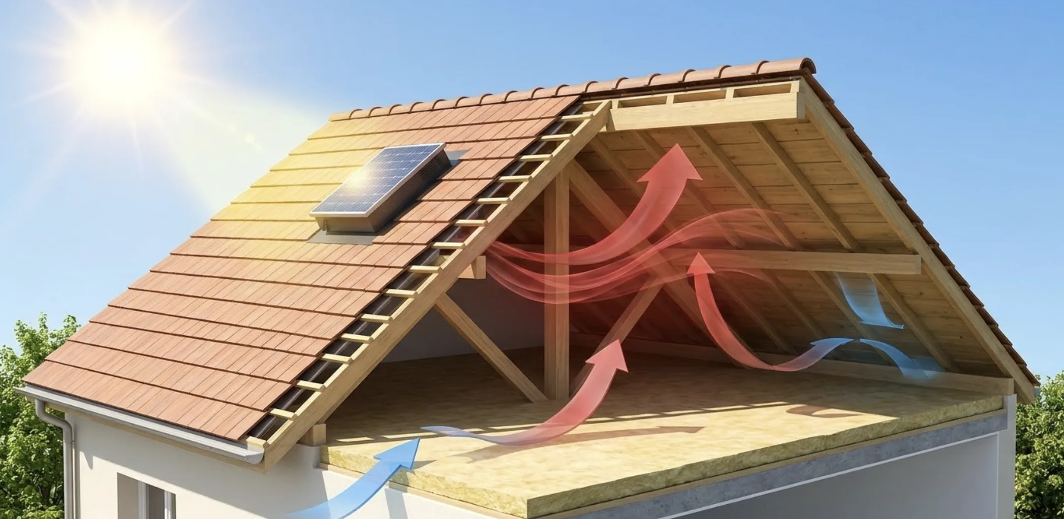 Schéma de fonctionnement d'un extracteur d'air solaire pour combles