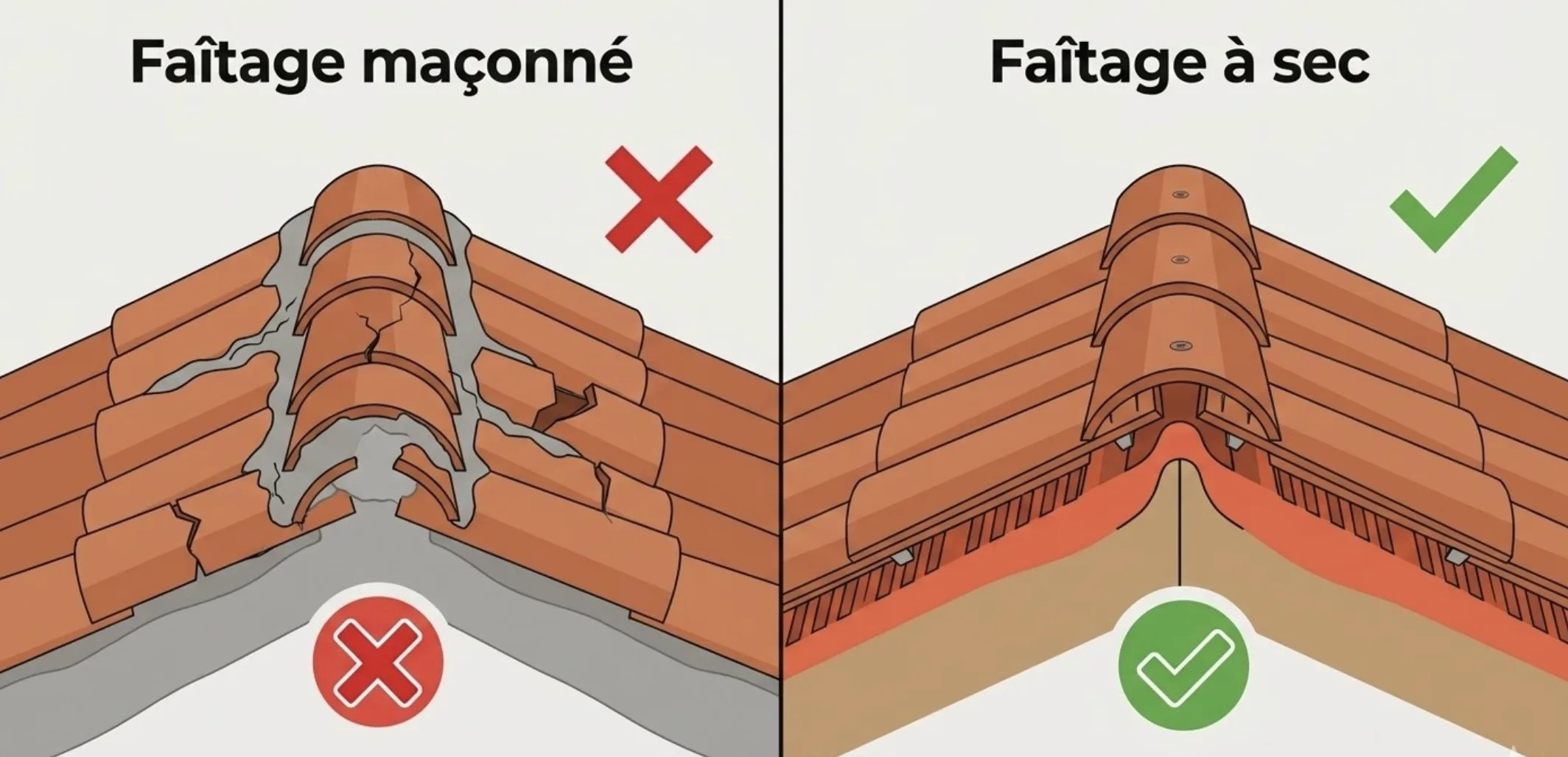 Détail de la panne faîtière en bois massif au sommet d'une charpente traditionnelle