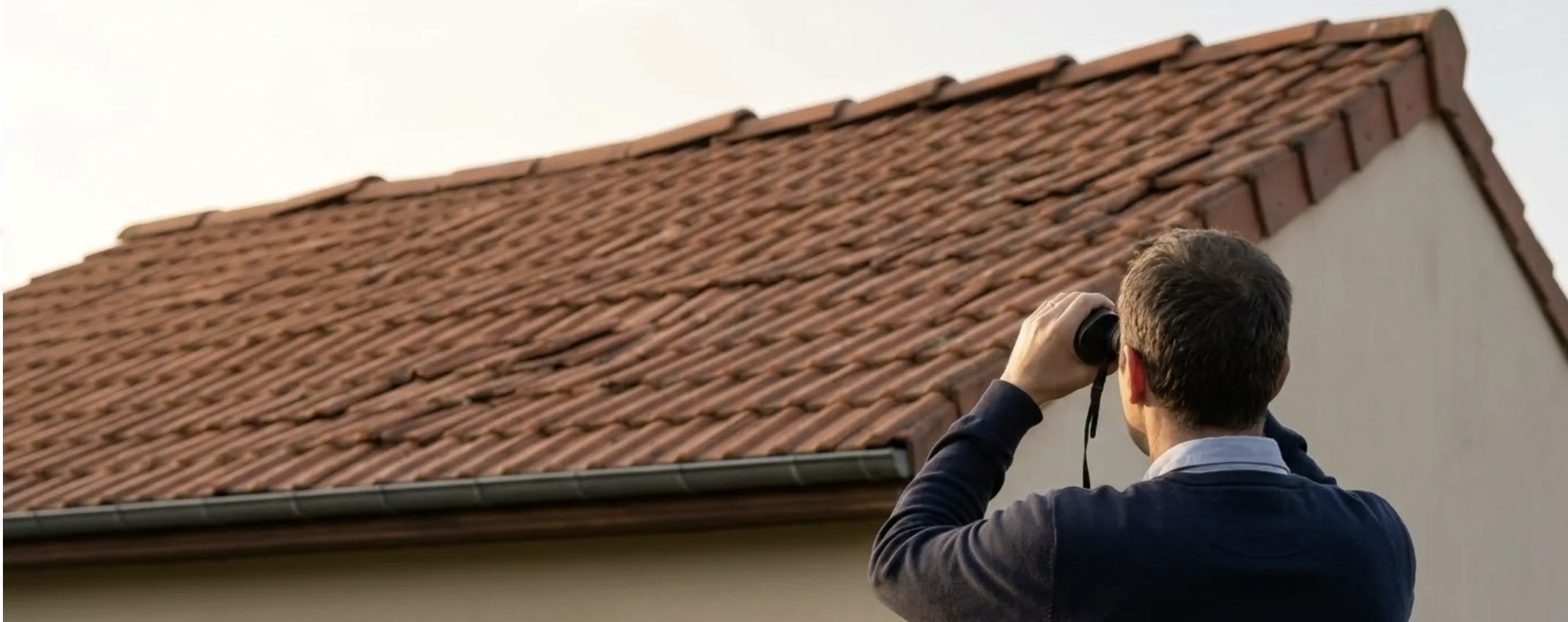 Photographie illustrant un vieux faîtage scellé au mortier avec d'importantes fissures et des morceaux de ciment manquants, démontrant la nécessité d'une rénovation urgente.