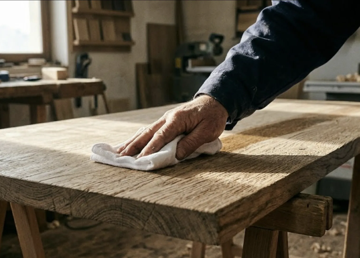 Application d'un solvant de nettoyage sur bois brut