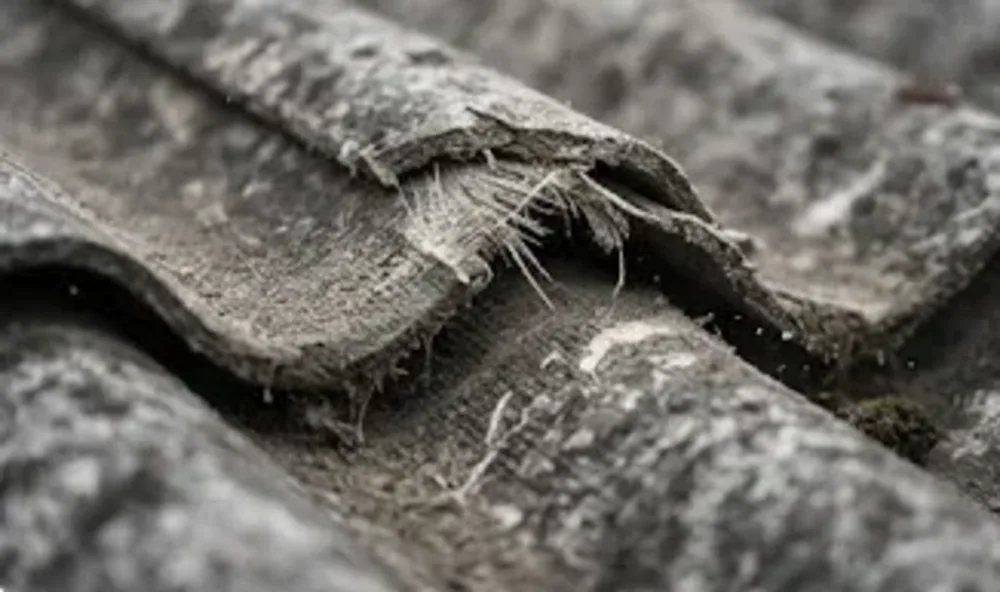 Fibres d'amiante libérées lors de la manipulation de plaques de fibrociment dégradées